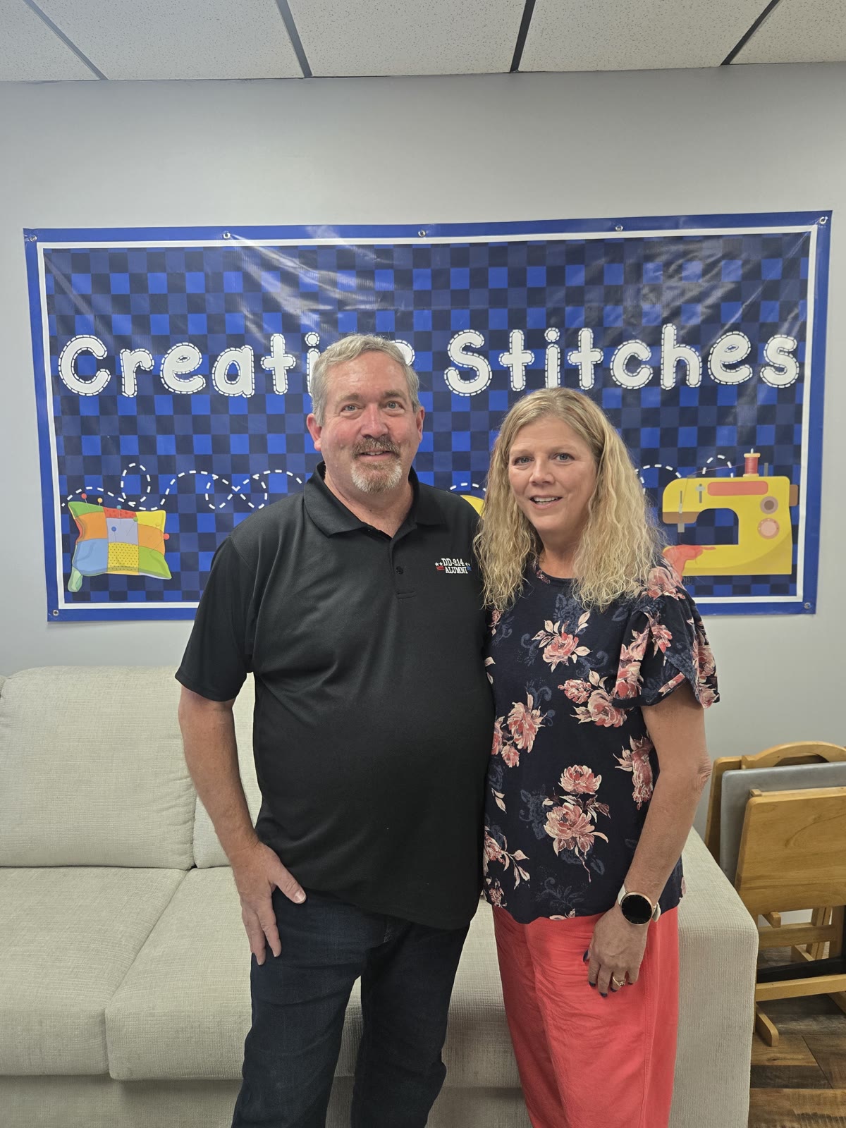 Julie & Buddy Hanrahan, owner of Creative Stitches